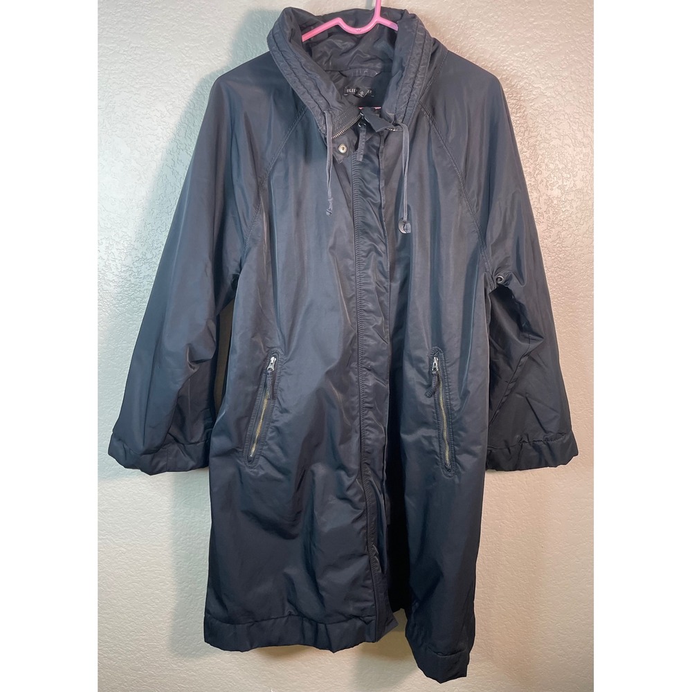 Eileen Fisher Womens M Parka Jacket Black Longline Cotton Nylon Zip Front